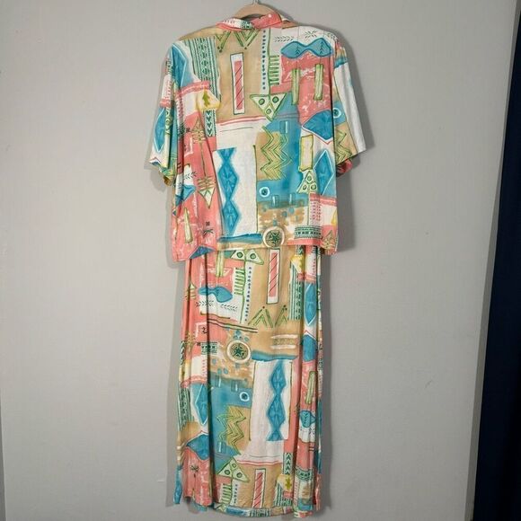 Vintage Sea Suns 90s Printed Tank Dress & Button Down Set M - Picture 5 of 9